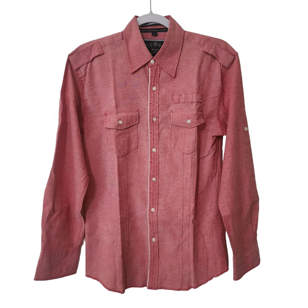 Bonafide 20 for 20 Club Mens Button-Up Shirt Pink Roll-Up Sleeve Workwear Size S